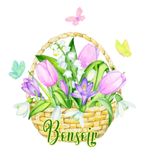 Gif animé bonsoir panier de fleurs